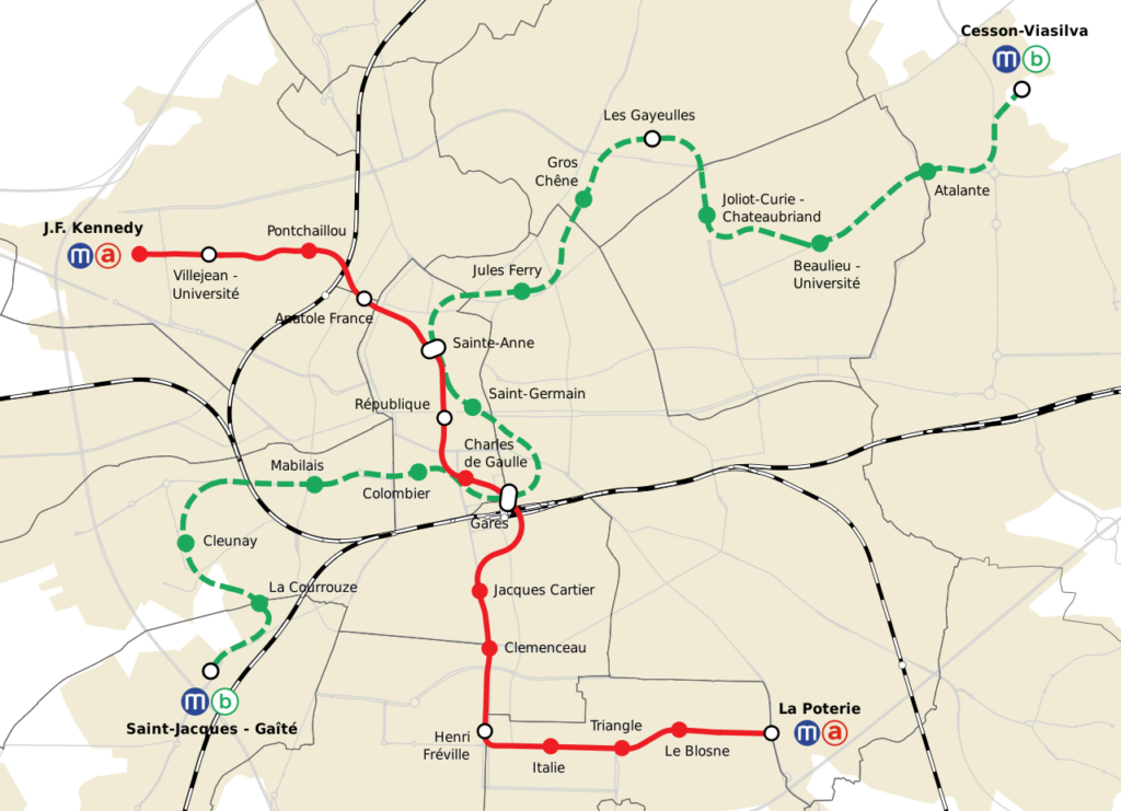 Plan de métro à Rennes. Source Wikipedia