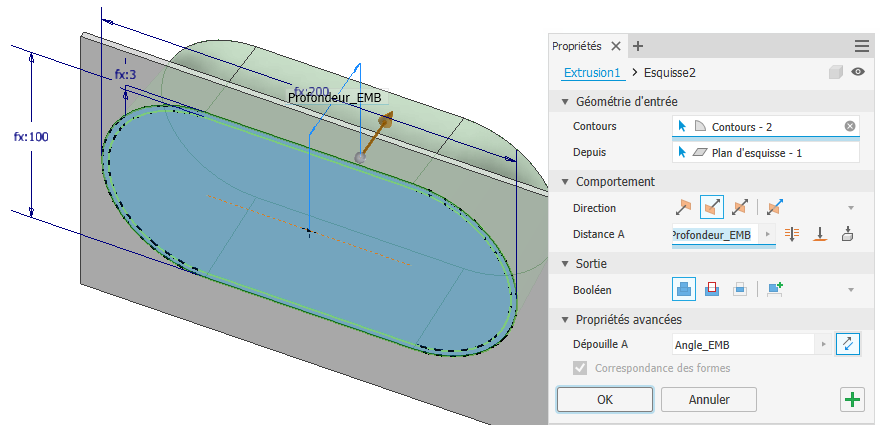 Fonciton extrusion en bossage