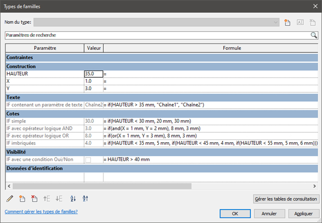 types de famille dans Revit