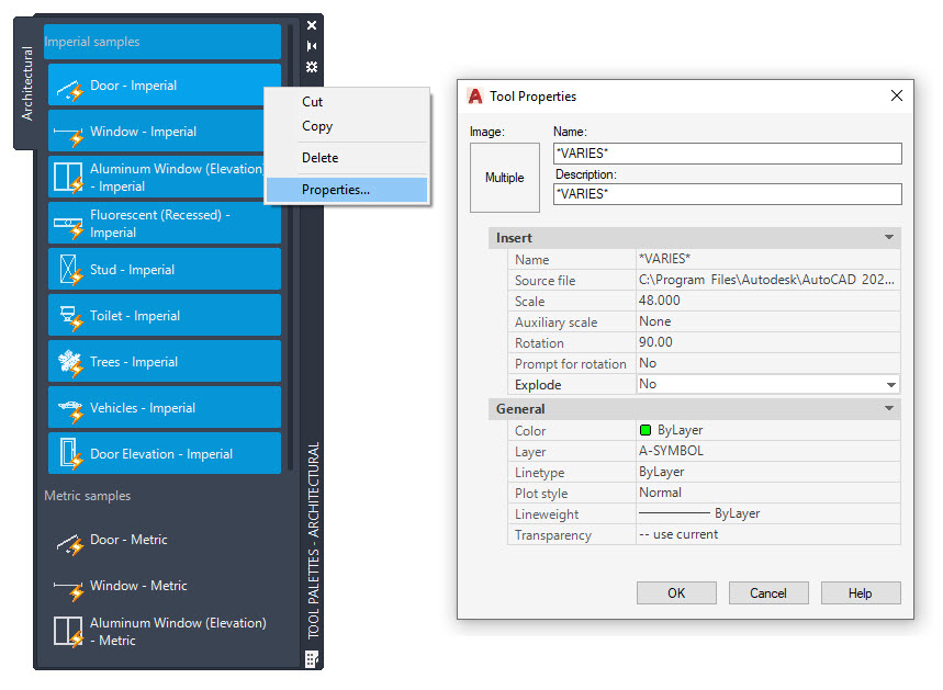 Palette d'outils dans AUtoCAD