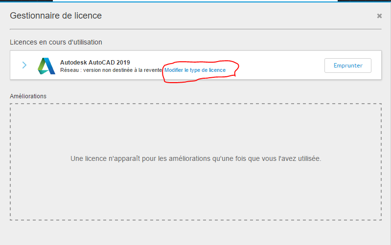 modifier le type de licence