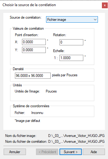 choisir la source de la corrélation