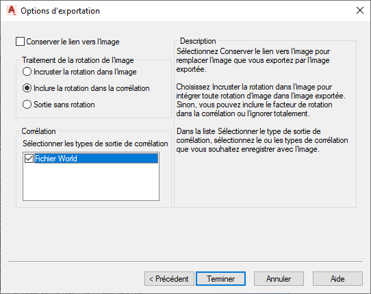 options d'exportation