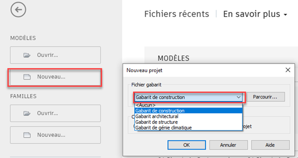 Revit nouveau gabarit de construction