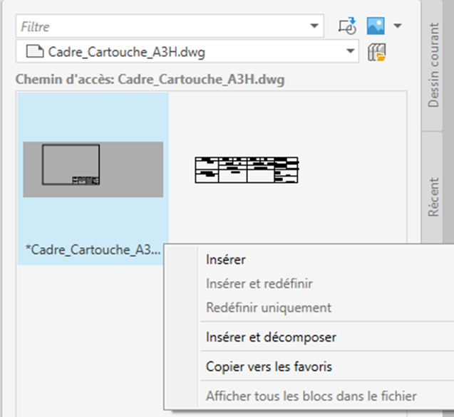 favoris bibliothèque autocad