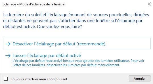 mode d'éclairage de la fenêtre