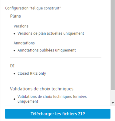 Configuration de l'exportation des plans