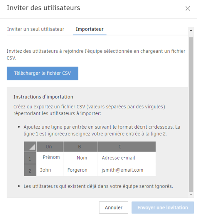 Autodesk Account : Ajouter plusieurs utilisateurs via un fichier CSV