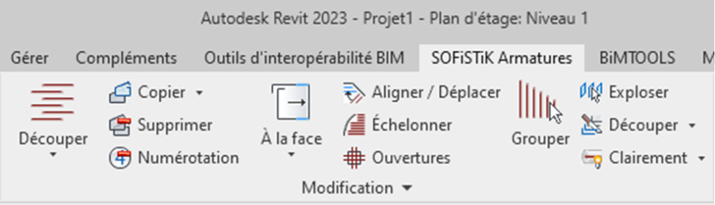 2. Les outils de modification du ferraillage (placé au préalable avec Revit Structure)