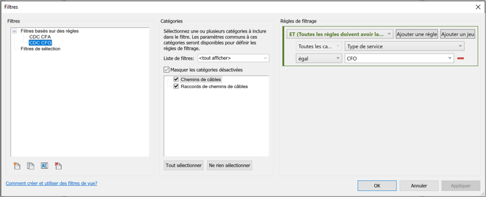Paramétrage du filtre « CDC CFO »