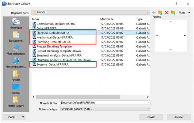 choisissez votre gabarit sur Revit