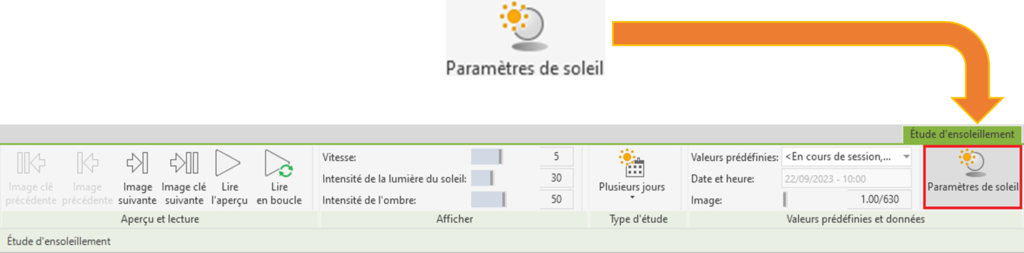 bouton paramètres de soleil