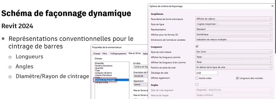 Ajouter et personnaliser les détails de pliage des barres d’armature afin que vos vues et feuilles respectent votre pratique habituelle