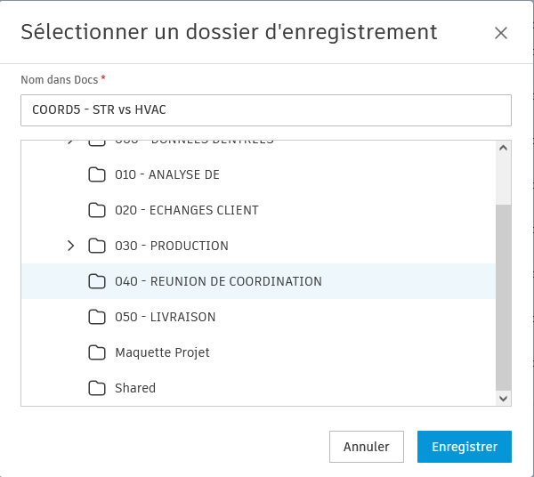 Sélectionner un dossier d'enregistrement