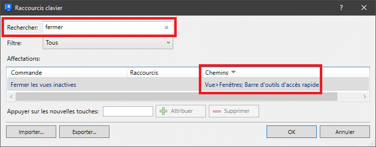 Raccourcis clavier "Rechercher"