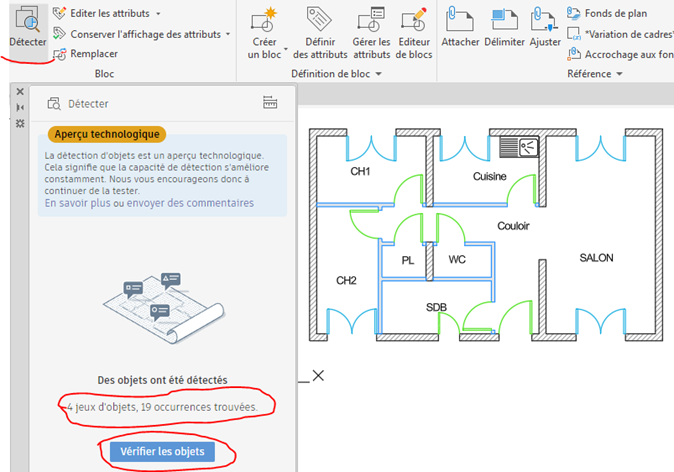 détecter des objets dans autocad