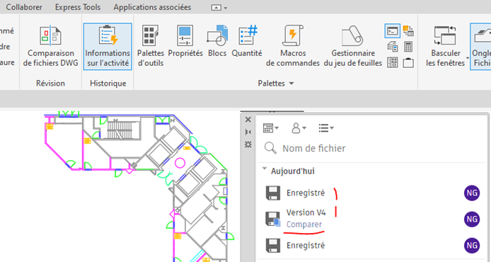 informations sur l'activité dans autocad